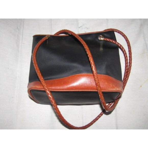 Bottega Veneta Vintage Black Satchel Coated Canvas And Brown Braid - Picture 5 of 12